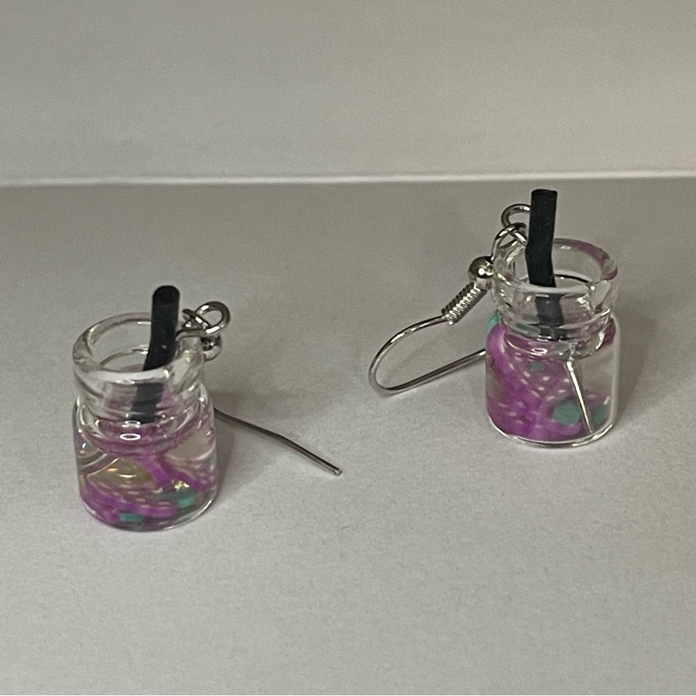 New Handmade Summer Fruity Grape Slice Glass S925 Sterling Silver Earrings - Picture 15 of 15